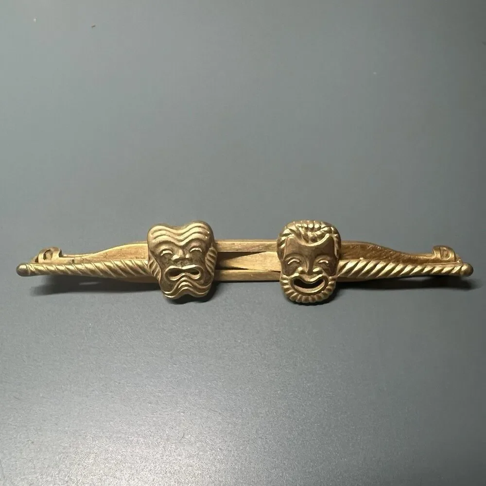 Vintage  MCM Theater Masks Comedy Tragedy Anson  Small Gold Tone Tie Bar Clip